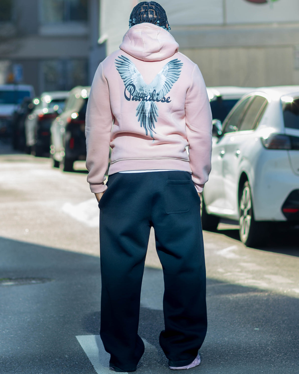 Sweat à capuche rose Parise Paradise, détail du hoodie – vue 8