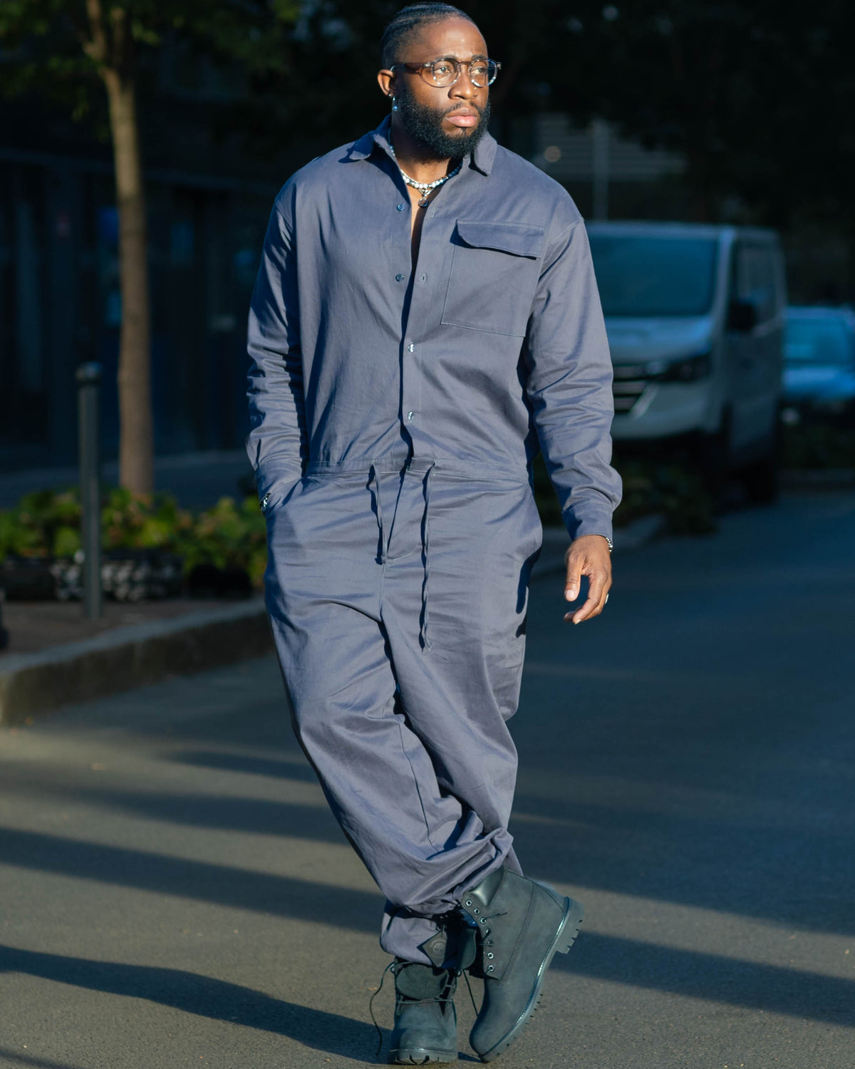 Combinaison homme grise James Suit, manches longues à poignets boutonnés – vue 7