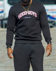 Sweat-shirt noir Hoodboys 100 % coton, col rond et bordures ajustées – vue 3